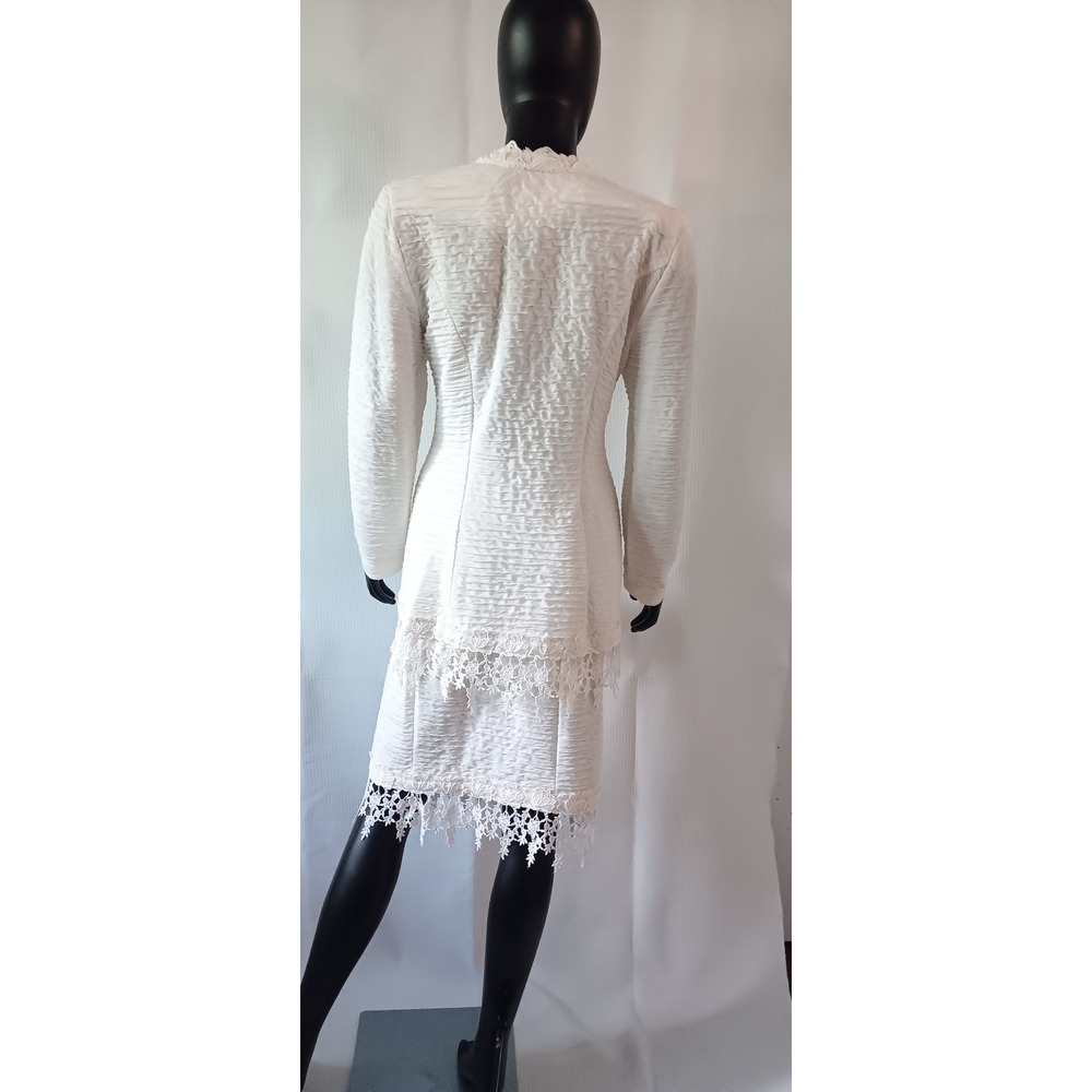 Vintage Jeffrey & Dana Linda Hutley Off White Lace Trim Jacket Skirt Set sz 9/10 - Picture 2 of 6